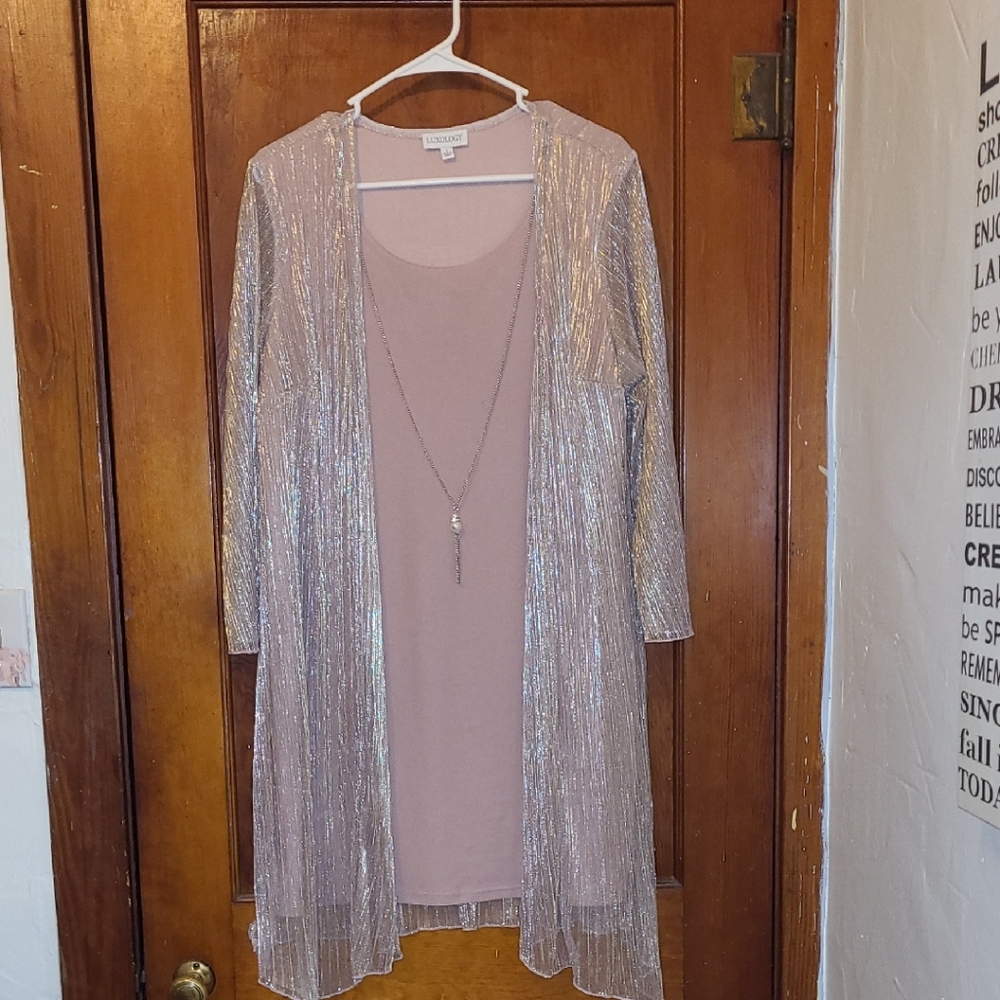 Pink Shimmer Dress with Necklace